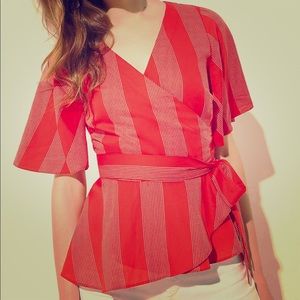 LOFT Striped Wrap Top